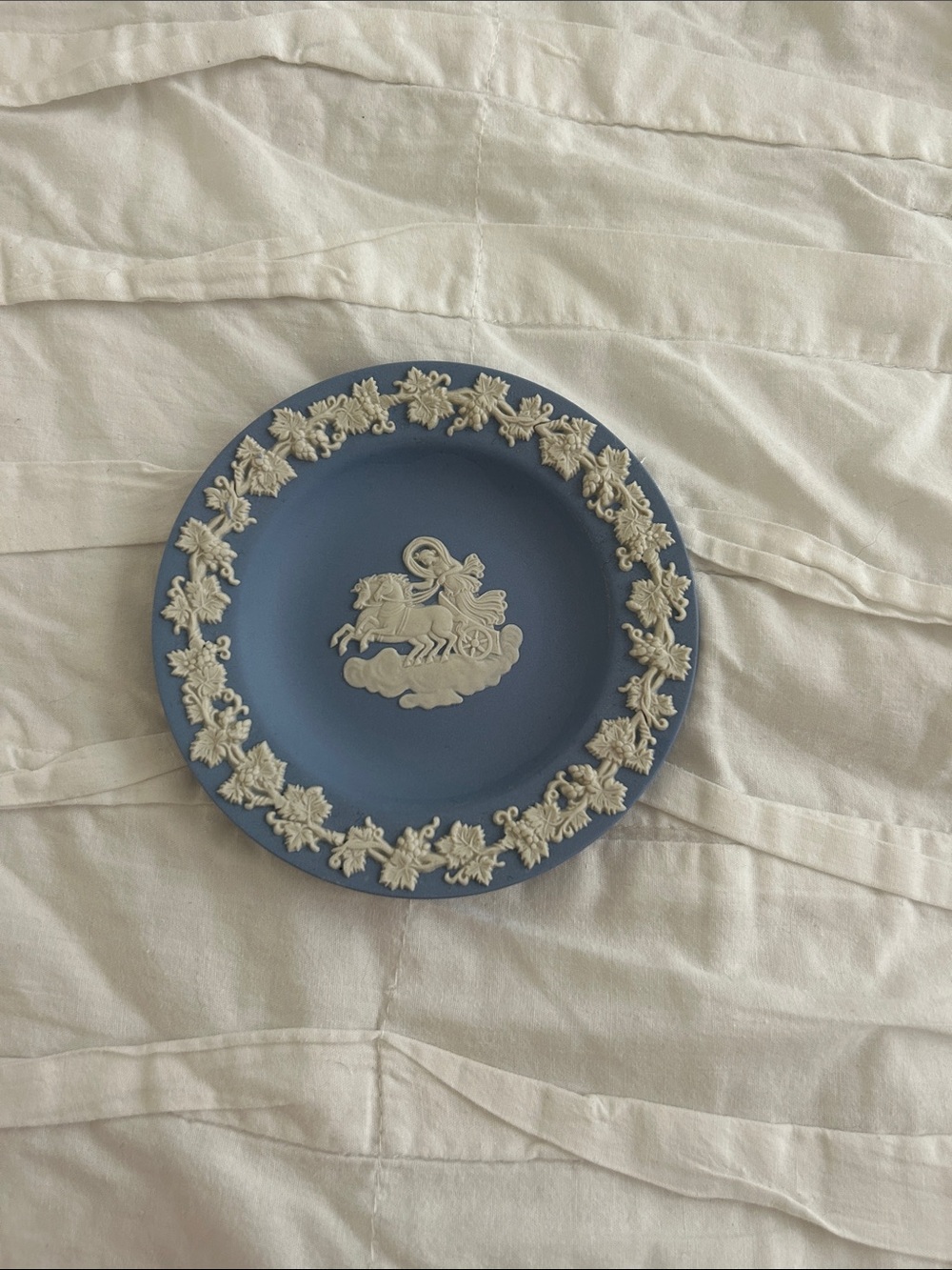 Vintage Wedgwood Blue Jasperware Mini Plate - Classical Chariot Scene
